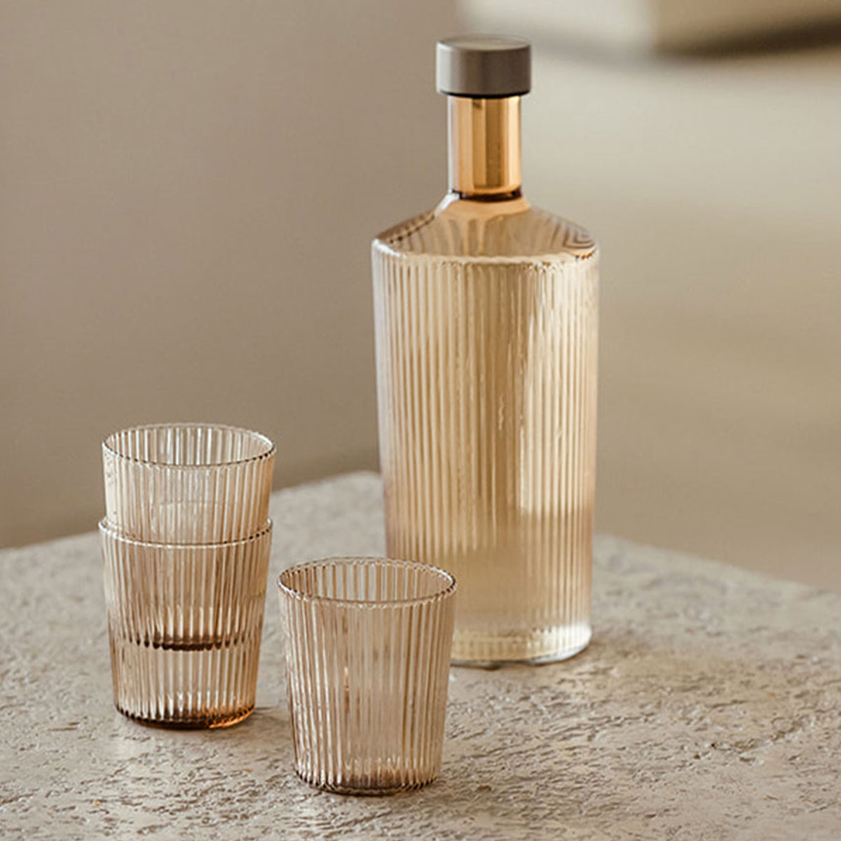 Paveau Glaskaraffe inkl. 6er Set Wassergläser beige online bestellen